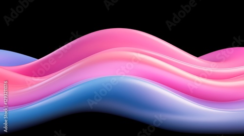 Soft Curves and Gentle Waves in Shades of Pink and Blue on a Black Background for Abstract Design Projects