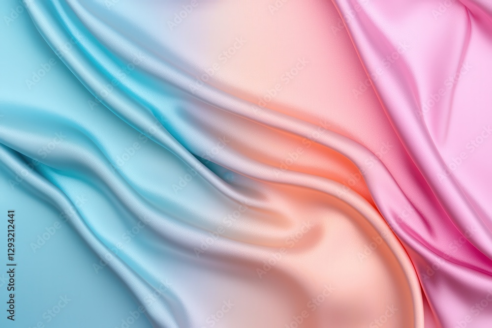 A smooth, flowing fabric showcases a gradient of soft blue and pink hues, creating a serene and elegant visual texture.