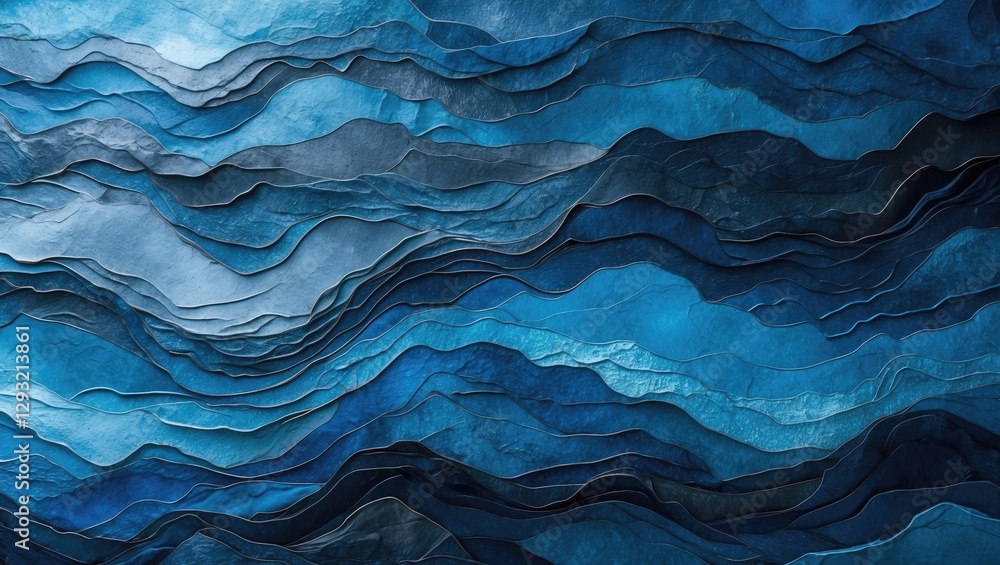 Obraz premium Abstract ocean waves background in various blue shades showcasing textured layers and depth for creative design projects.