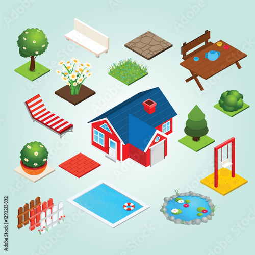 Landscape Design Isometric Infographics art elegant village style panoramic