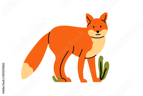 Red fox, cute funny forest animal, cunning foxy mammal, foxy carnivore, wildlife, fauna, sly carnivorous predator walking flat vector illustration.