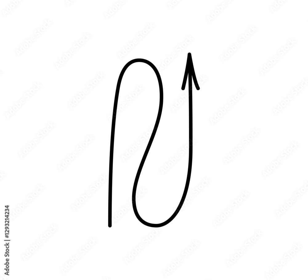 Spiral hand drawn arrow. Curly line doodle black arrow. Funny design infographic element. Spiral spring pointer. Vector illustration isolated on white background. Spiral hand drawn arrow. Curly line doodle black arrow. Funny design infographic element. Spiral spring pointer. Vector illustration isolated on white background.