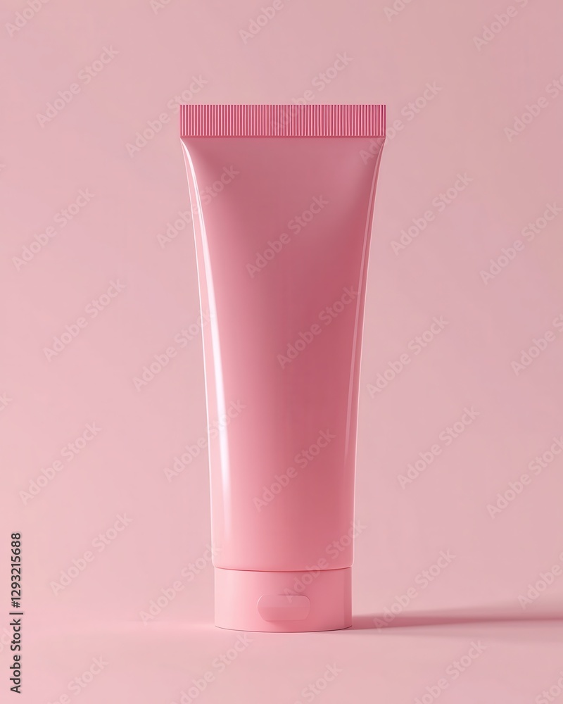 Pink Cosmetic Tube on Soft Pink Background for Beauty Products Pink Cosmetic Tube on Soft Pink Background for Beauty Products