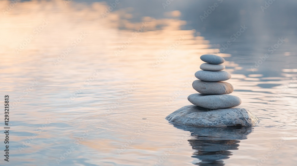 Serene Stones Stacked in Water, A Moment of Zen Serene Stones Stacked in Water, A Moment of Zen