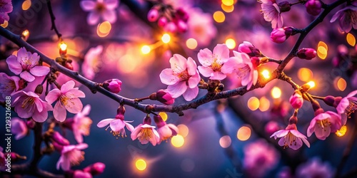 Night Cherry Blossom Background: Dark Pink Romantic Floral Image