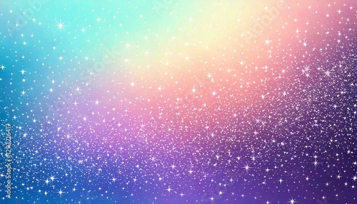 Obraz na płótnie ホログラム効果と星がきらめくグラデーションの背景。ナチュラルな色の星、お祝いのぼかしとホログラフィック抽象的なファンタジーの背景。水彩 w salonie