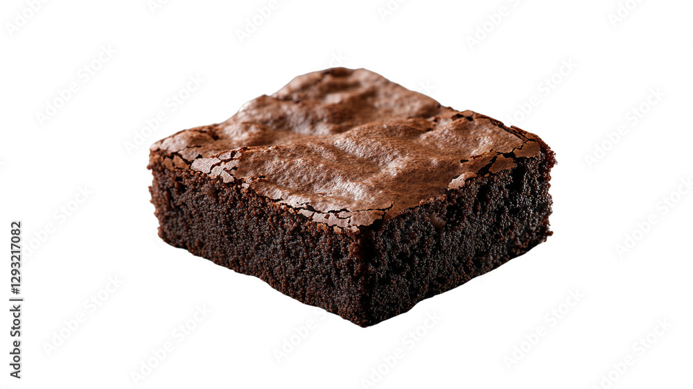 A mouthwatering chocolate brownie square with a soft, moist texture and a rich, dark cocoa flavor, isolated on a transparent background