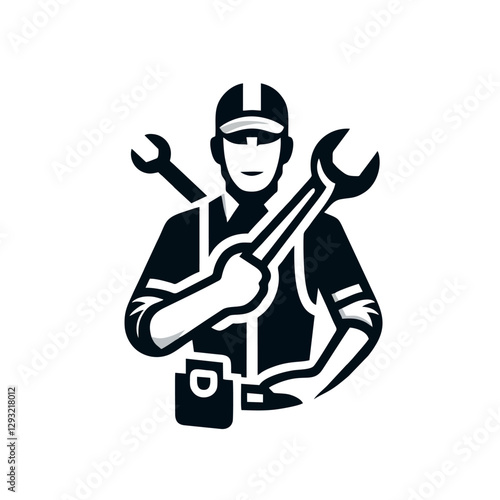 Handy Man Logo Handyman With a Tool Belt, Holding a Wrench