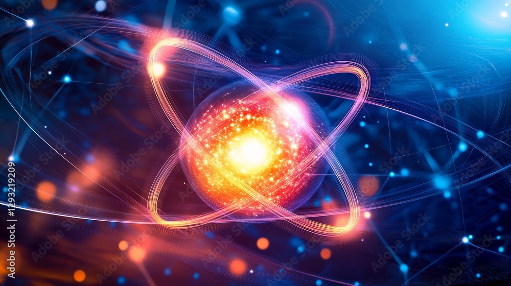 Obraz premium Glowing atomic particles reveal the intricate beauty of fundamental physics.