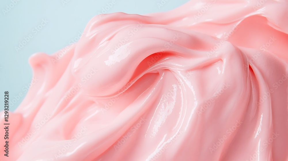 Soft Pink Cream Texture on Blue Background with Smooth Waves and Shiny Surface Glow Soft Pink Cream Texture on Blue Background with Smooth Waves and Shiny Surface Glow
