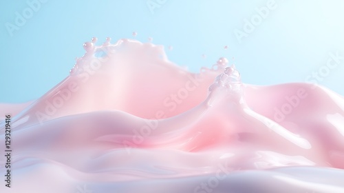 Soft Pink Cream Waves with Splashing Liquid on a Light Blue Background for Creative Projects