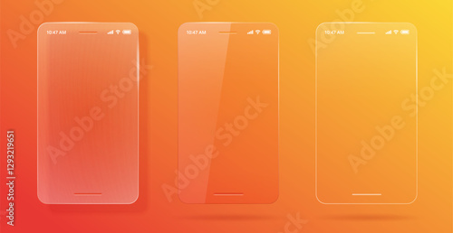 Cell phone screen frame glass protector transparent set for mobile app modern interface graphic illustration design, ui ux cellphone smartphone display mockup blank modern shape post text copy space