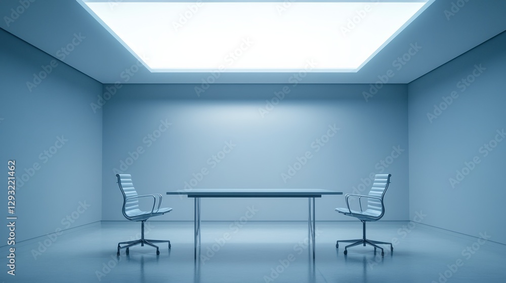 Modern meeting room with sleek table and chairs, embodying simplicity and professionalism in corporate design. Modern meeting room with sleek table and chairs, embodying simplicity and professionalism in corporate design.