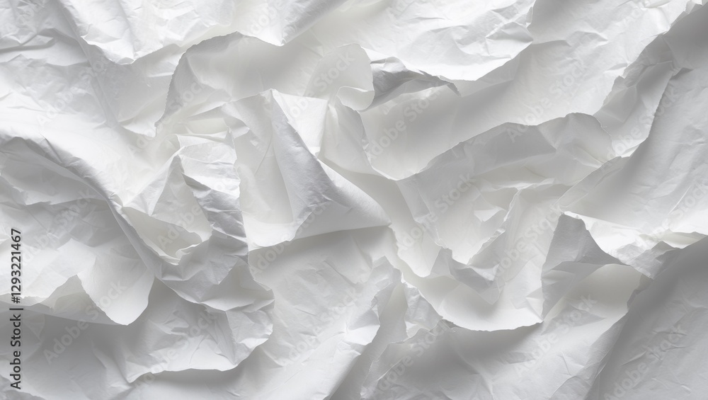 Obraz premium Crumpled white paper texture background for creative design and stationery mockups in minimalistic style.