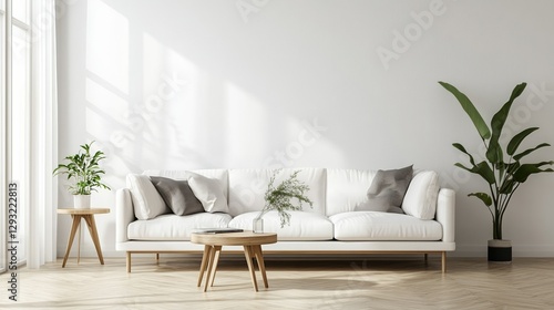 Minimalist living room with white walls and wood floor, embodying simplicity and modern elegance.