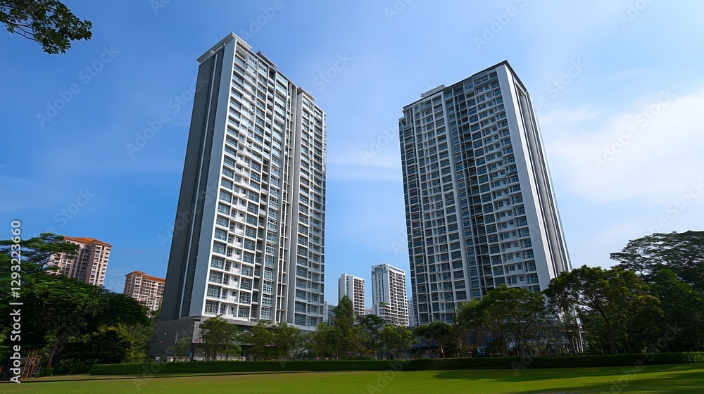 Modern residential buildings with simple design, embodying clean and functional living spaces. Modern residential buildings with simple design, embodying clean and functional living spaces.