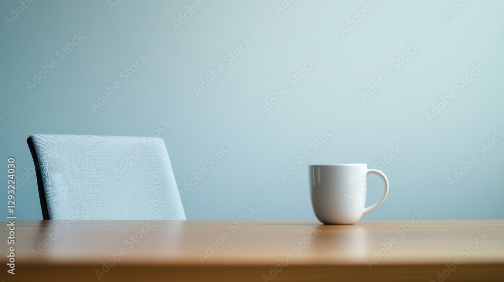 Obraz premium Executive departures with a coffee cup and empty chair at the desk. Featuring career shift and leadership change