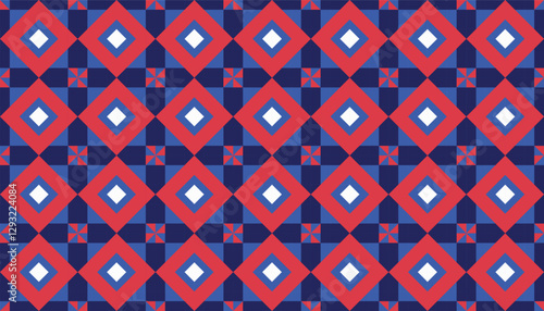 Bright rhombus square pattern. a seamless geometric pattern with a combination of red, blue and white that creates a modern and symmetrical visual effect