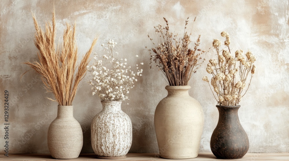 Rustic Dried Flower Arrangement in Vases - A Warm and Cozy Home Decor