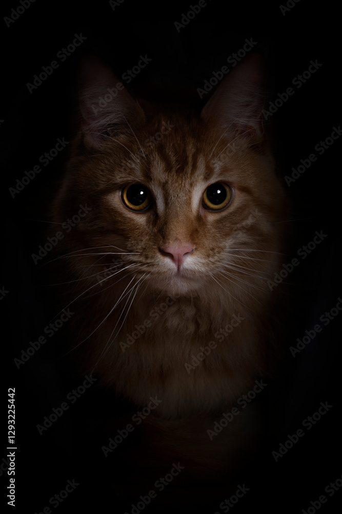 Maine coon cat close up studio portrait dark background Maine coon cat close up studio portrait dark background