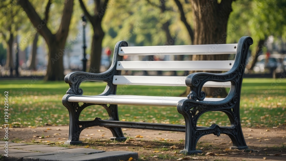Park Bench Surrounded By Lush Greenery In A Peaceful Urban Park Setting Park Bench Surrounded By Lush Greenery In A Peaceful Urban Park Setting