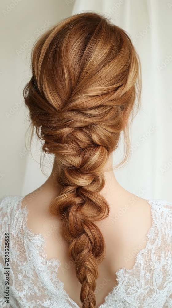 Elegant French braid hairstyle from back view Elegant French braid hairstyle from back view