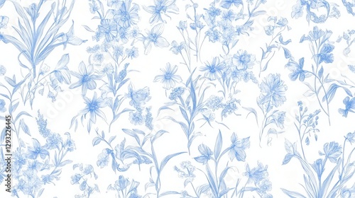 Delicate Light Blue Floral Print - Elegant Botanical Pattern for Home Decor