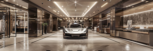 Obraz na płótnie Luxury Showroom Interior Design with Stunning Car Display w salonie