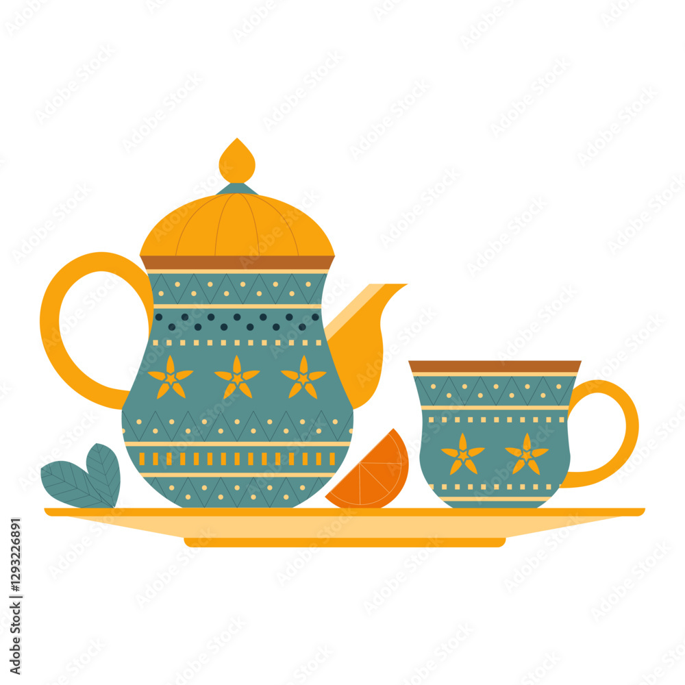Traditional Moroccan Tea Pot Kettle and Cup
