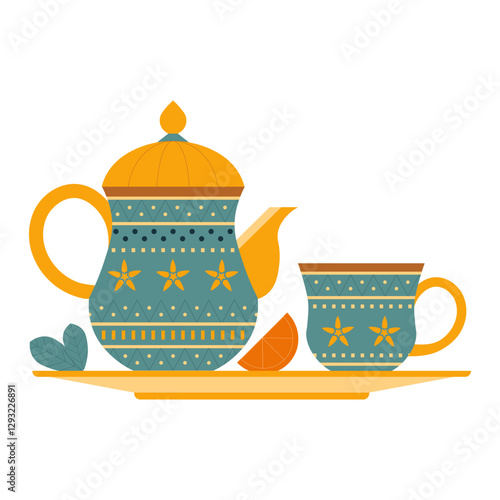 Traditional Moroccan Tea Pot Kettle and Cup