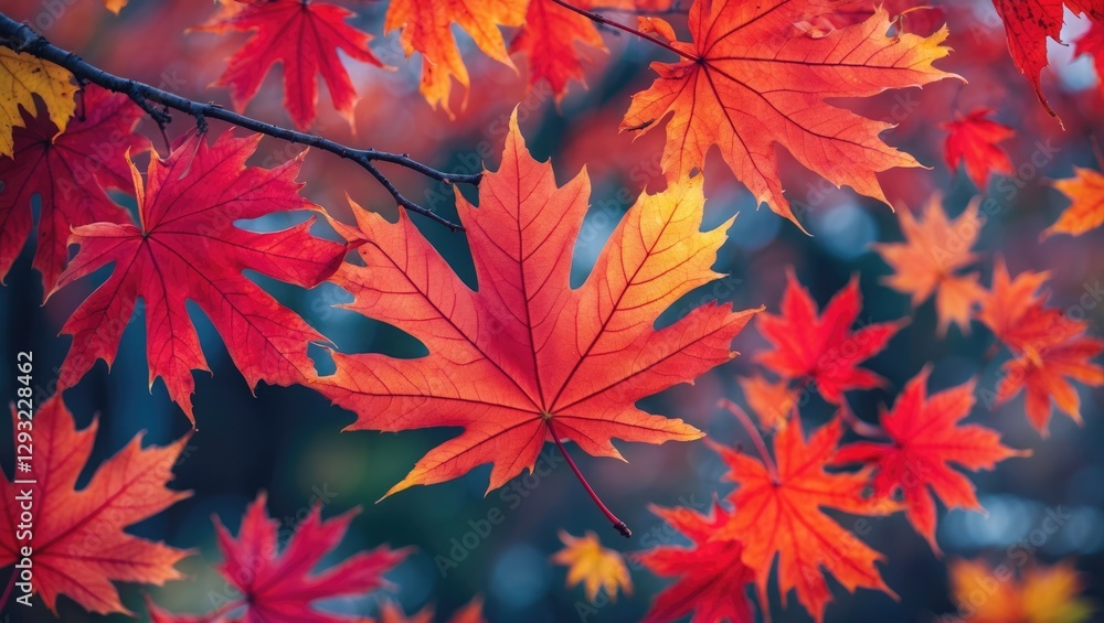 Vibrant red and orange maple leaves showcasing the beauty of autumn foliage in a serene natural setting. Vibrant red and orange maple leaves showcasing the beauty of autumn foliage in a serene natural setting.
