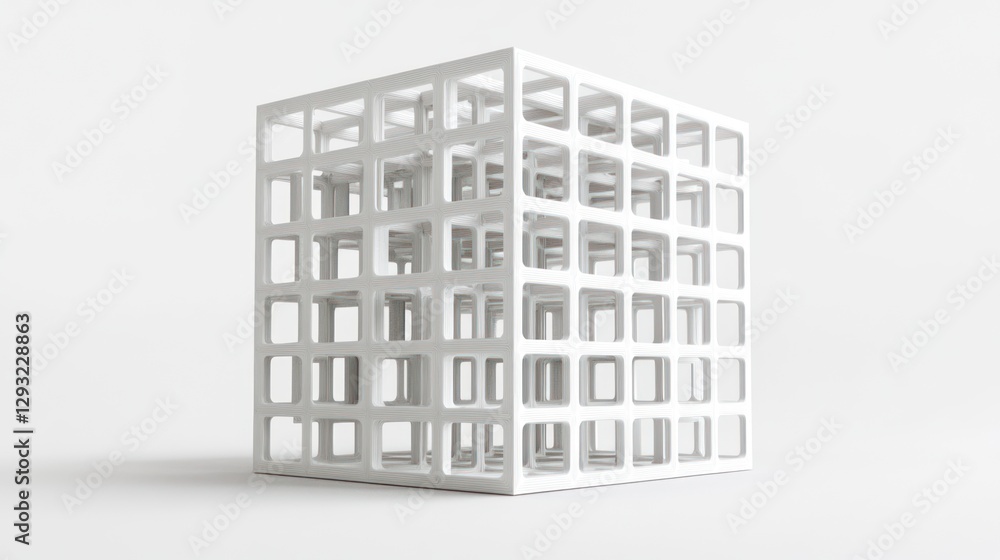 Fototapeta premium White cube structure, minimalist design, studio background, 3D model, architectural concept