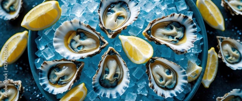 Wallpaper Mural Freshly shucked oysters on crushed ice with lemon wedges elegantly arranged for a gourmet seafood presentation Torontodigital.ca