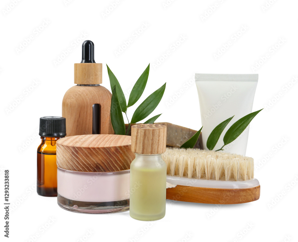 Different body care products isolated on white Different body care products isolated on white