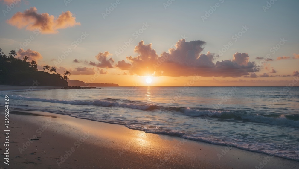 Tranquil Sunrise Over Serene Beach with Gentle Waves and Space for Inspirational Text or Quotes Tranquil Sunrise Over Serene Beach with Gentle Waves and Space for Inspirational Text or Quotes