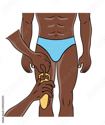 A Black African Man Measuring thigh skinfold using skin callipers. Flat vector illustration isolated on white background