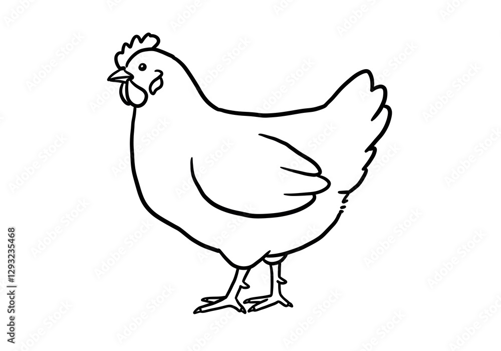 Fototapeta premium Chicken Illustration with Outline Style Standing on White Background