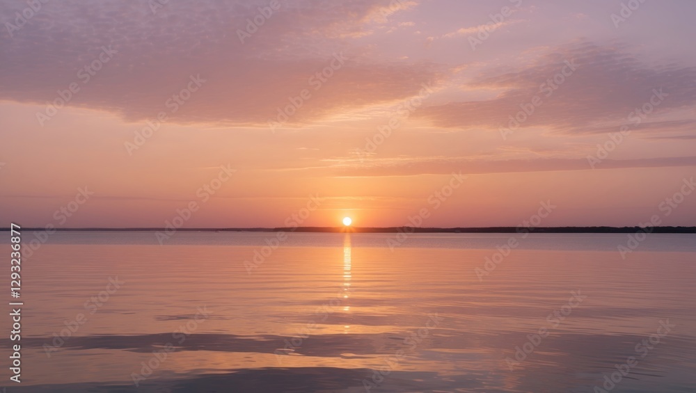 Serene Sunset Reflection Over Calm Waters Illuminating the Sky with Warm Pastel Hues Creating a Peaceful and Tranquil Atmosphere. Serene Sunset Reflection Over Calm Waters Illuminating the Sky with Warm Pastel Hues Creating a Peaceful and Tranquil Atmosphere.
