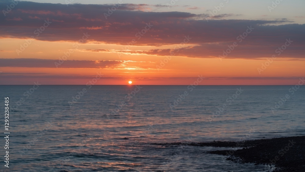 Tranquil Sunset Over the North Sea With Reflections on Water and Space for Text Inclusion Tranquil Sunset Over the North Sea With Reflections on Water and Space for Text Inclusion