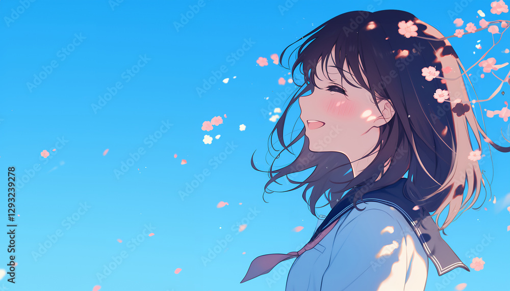 桜の花と女子生徒