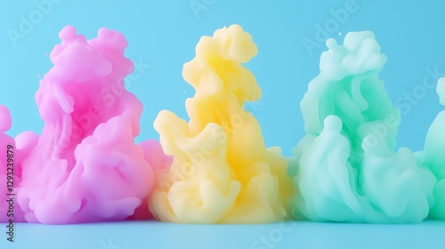 Vibrant Colorful Smoke Swirls in Pink Yellow and Green Against a Soft Blue Background for Creative Projects