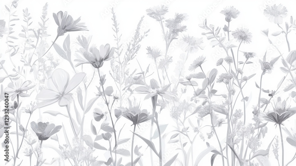 Monochromatic Grey Floral Print - Elegant Botanical Wall Art Monochromatic Grey Floral Print - Elegant Botanical Wall Art