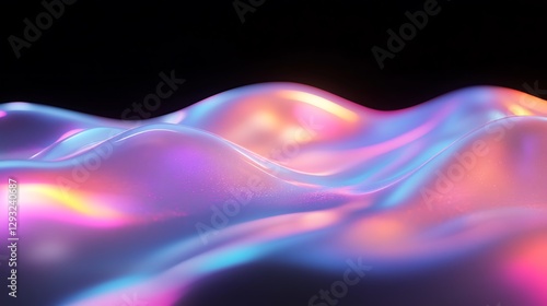 Vibrant Surreal Abstract Waves with Colorful Light Reflections on a Black Background