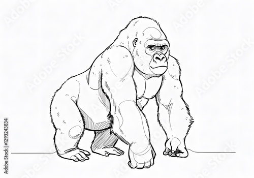 Gorilla Standing Powerful Illustration Drawing with Defined Muscular Details