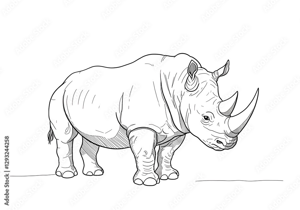 Fototapeta premium Rhino Illustration Standing Isolated on White Ground for Education or Creative Projects