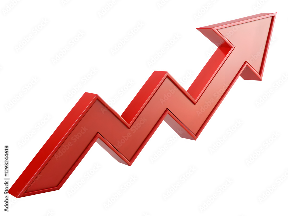 Red upward arrow graph showing rising trend, cut out transparent background. Red upward arrow graph showing rising trend, cut out transparent background.