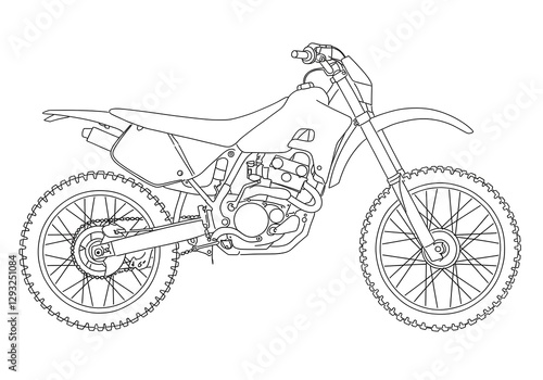 Detailed Line Art Illustration of a Dirt Bike Side View