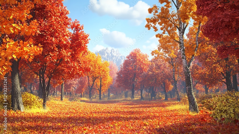 A Path Through a Forest in Full Autumn Splendor, with Trees Displaying Vibrant Red, Orange, and Yellow Foliage, and Fallen Leaves Covering the Ground, Under a Clear Blue Sky.
A Path Through a Forest in Full Autumn Splendor, with Trees Displaying Vibrant Red, Orange, and Yellow Foliage, and Fallen Leaves Covering the Ground, Under a Clear Blue Sky.