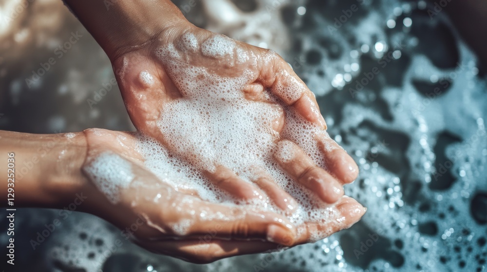 Fototapeta premium Hands Lathered in Foamy Soap for Hygiene and Skincare