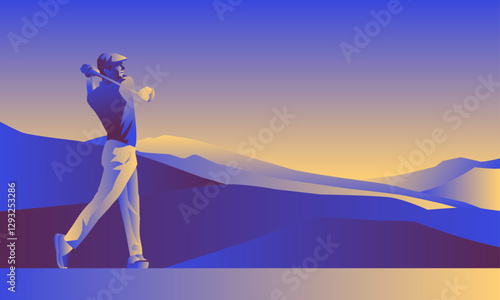 Golfclub competition poster. Template for golf competition or championship event. Blue sky and green golf field.